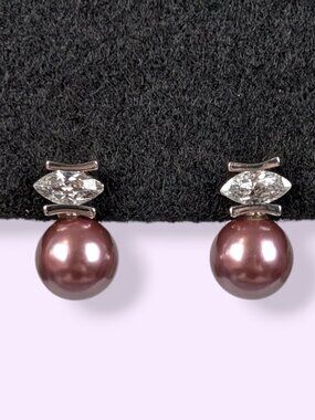 Vintage Red Faux Pearl & White Faceted Navette Earrings